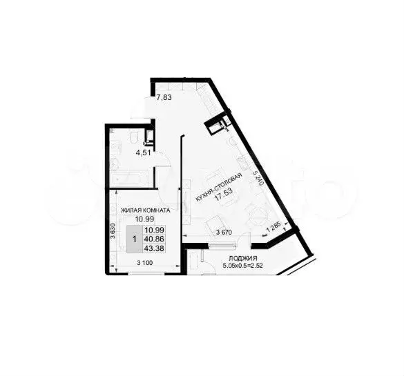 1-к. квартира, 43,4 м, 8/18 эт. - Фото 1