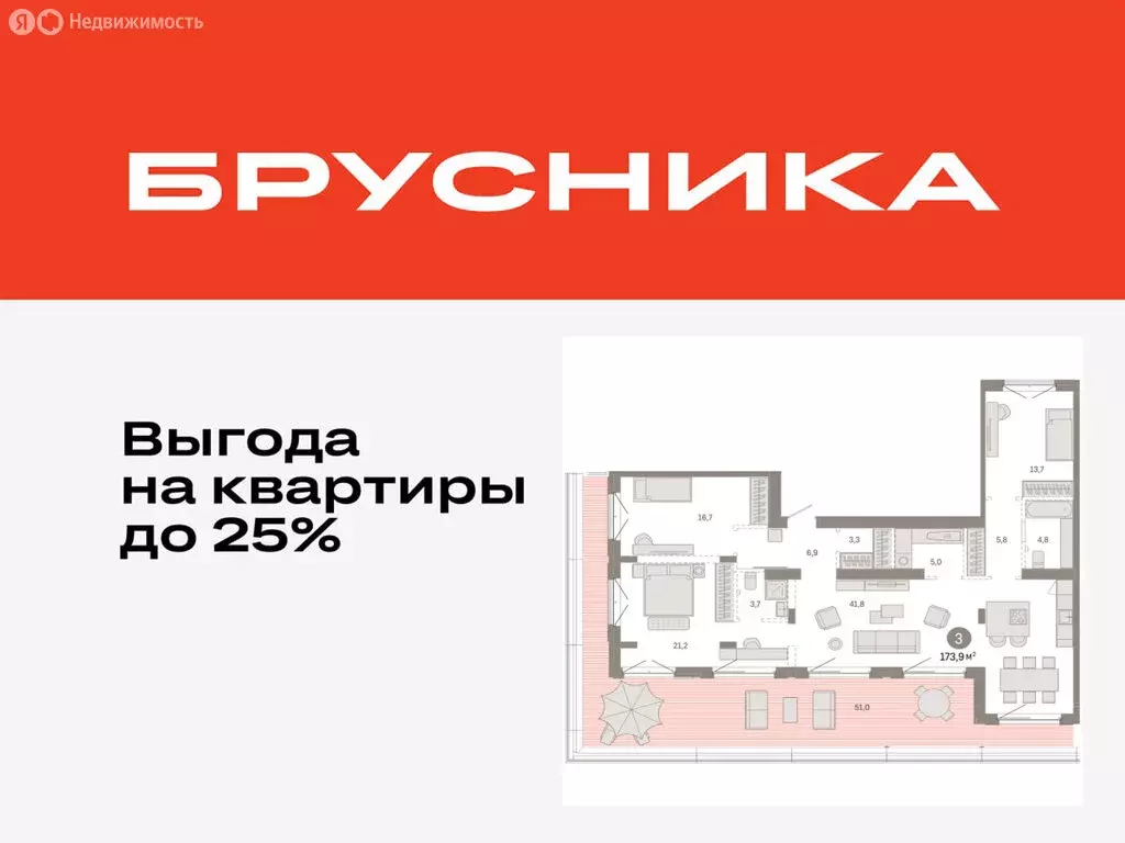 3-комнатная квартира: Тюмень, жилой комплекс На Минской (173.92 м) - Фото 0