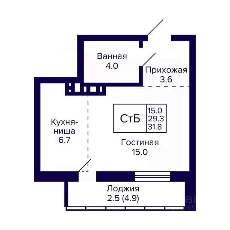 Студия Новосибирская область, Новосибирск ул. Фрунзе, с1 (31.8 м) - Фото 0