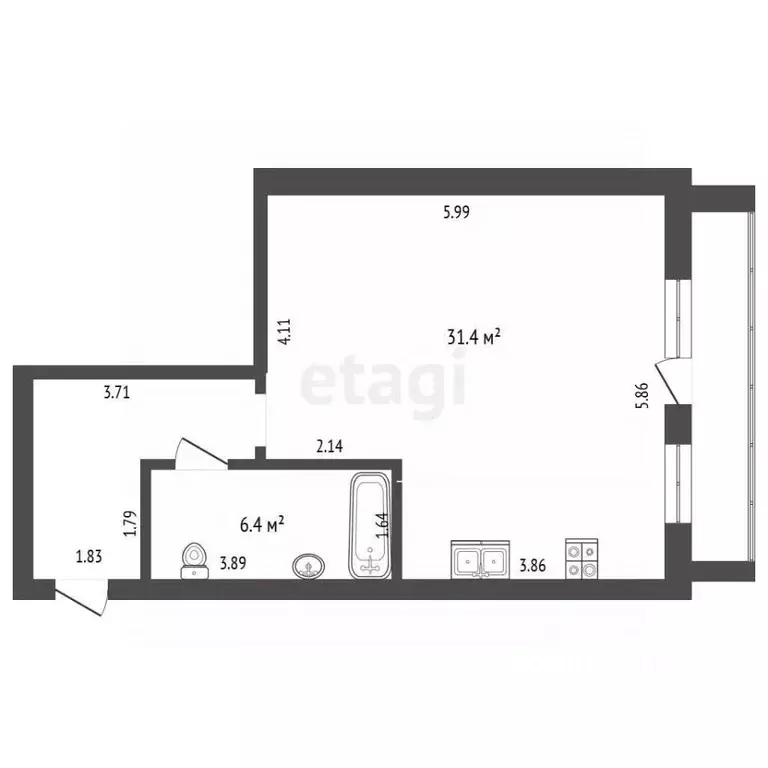 1-к кв. Томская область, Северск ул. Курчатова, 36А (52.5 м) - Фото 2