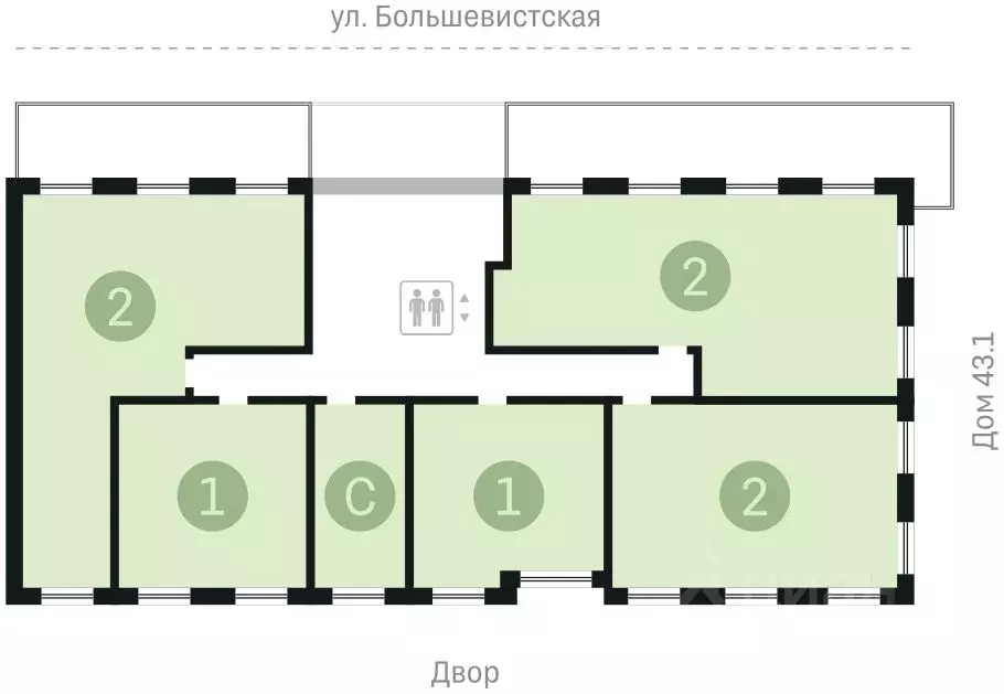 2-к кв. Новосибирская область, Новосибирск Большевистская ул., 43/2С ... - Фото 1