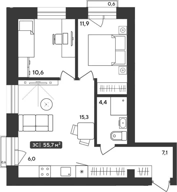 2-комнатная квартира: Октябрьский, жилой комплекс Альпийский квартал, ... - Фото 1