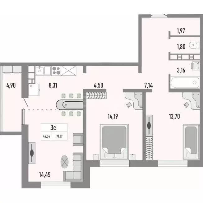 3-комнатная квартира: Оренбург, улица Юркина, 8 (71.6 м) - Фото 1