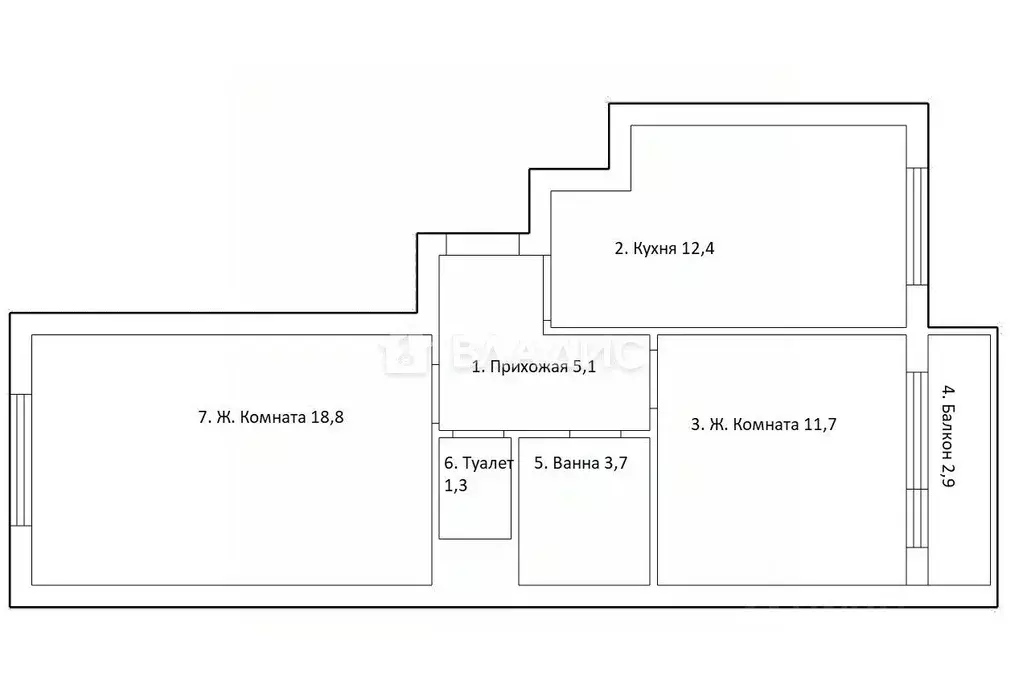 2-к кв. Калининградская область, Калининград ул. Левитана, 63к2 (53.0 ... - Фото 2