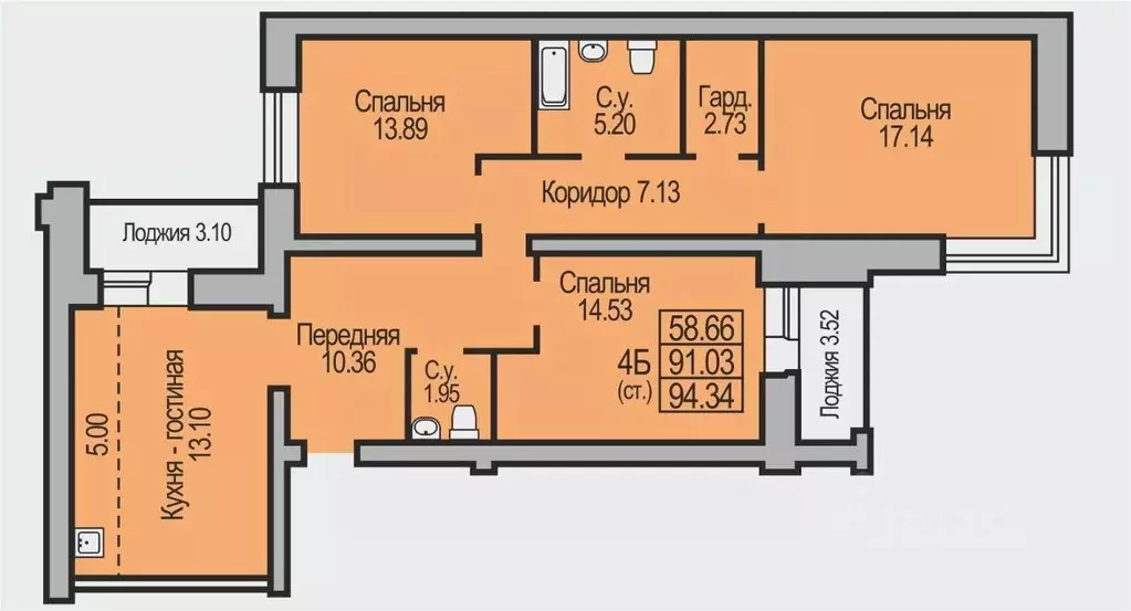 4-к кв. Новосибирская область, Бердск Южный мкр,  (94.34 м) - Фото 0