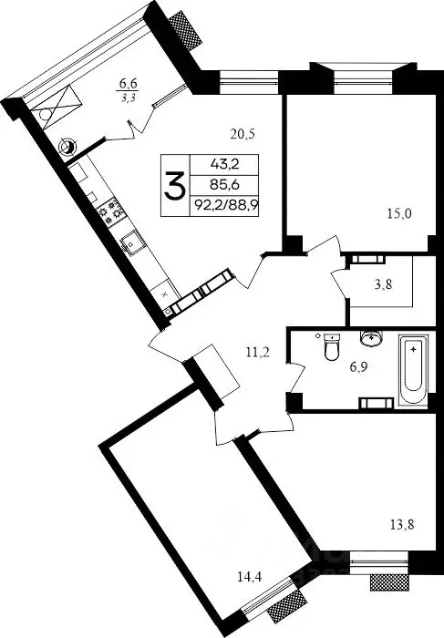 3-к кв. Севастополь Гагаринский муниципальный округ, Летчики мкр,  ... - Фото 1