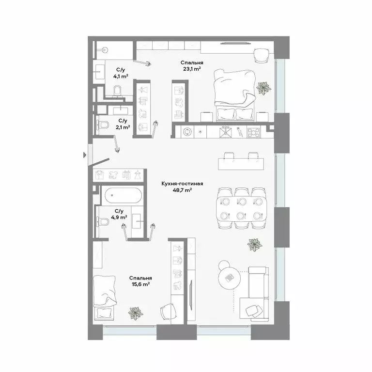 2-комнатная квартира: Москва, Ленинский проспект, 2 (97.7 м) - Фото 1