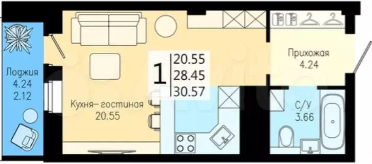 Квартира-студия, 30,6 м, 11/25 эт. - Фото 0
