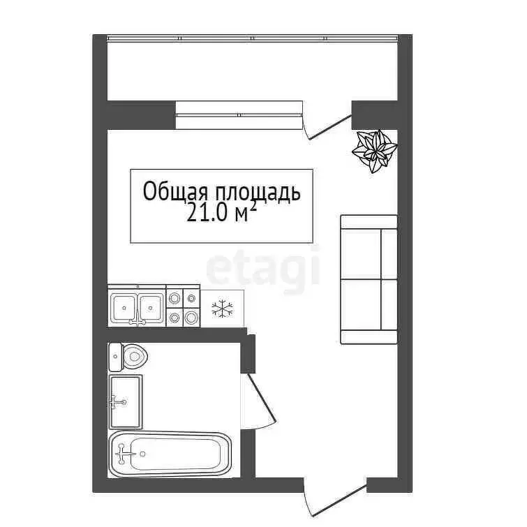 Квартира-студия: Бердск, Ключевая улица, 61/1 (21 м) - Фото 1