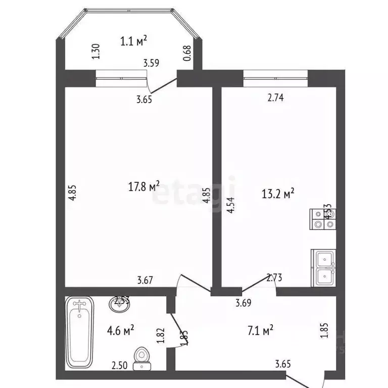 1-к кв. Тамбовская область, Тамбов Московская ул., 57 (42.7 м) - Фото 0