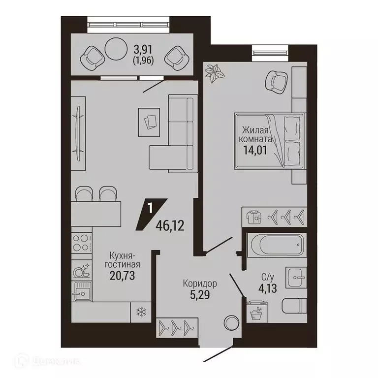 Продаётся 1-к квартира, 46.1 м - Фото 0