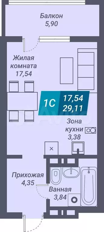 1-к. квартира, 29,1м, 2/25эт. - Фото 1