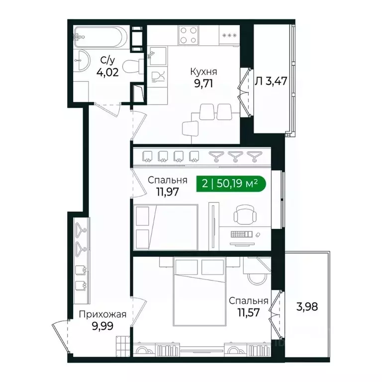 2-к кв. Ленинградская область, Сертолово Всеволожский район, ... - Фото 1