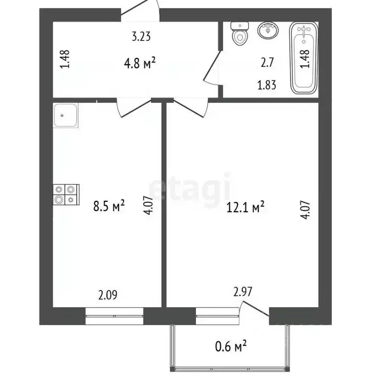 1-к кв. Калининградская область, Гурьевский муниципальный округ, пос. ... - Фото 2