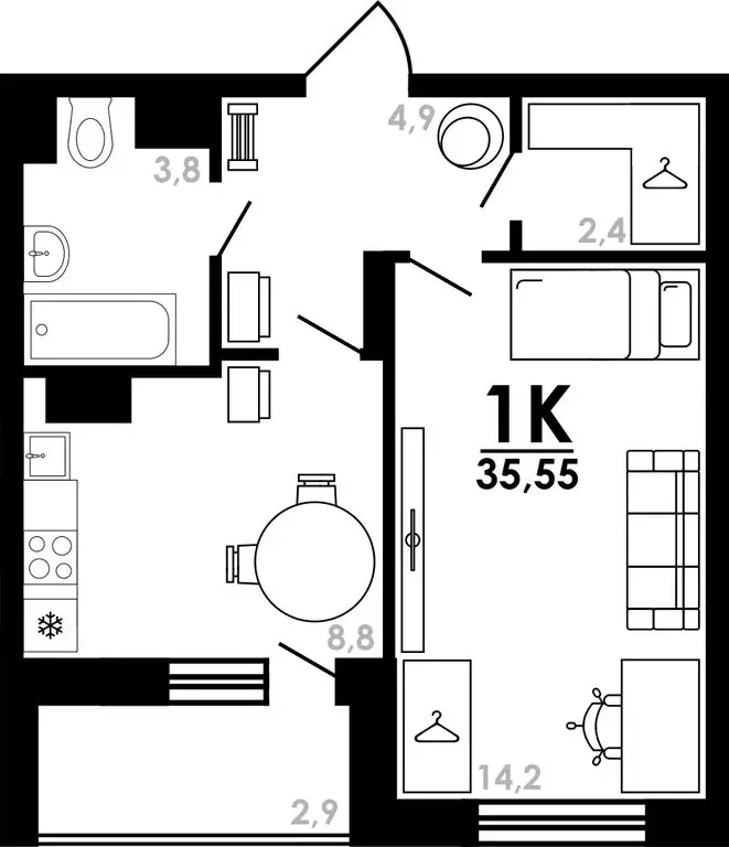 1-комнатная квартира: Нижний Новгород, Коломенская улица, 8к4 (35.55 ... - Фото 0