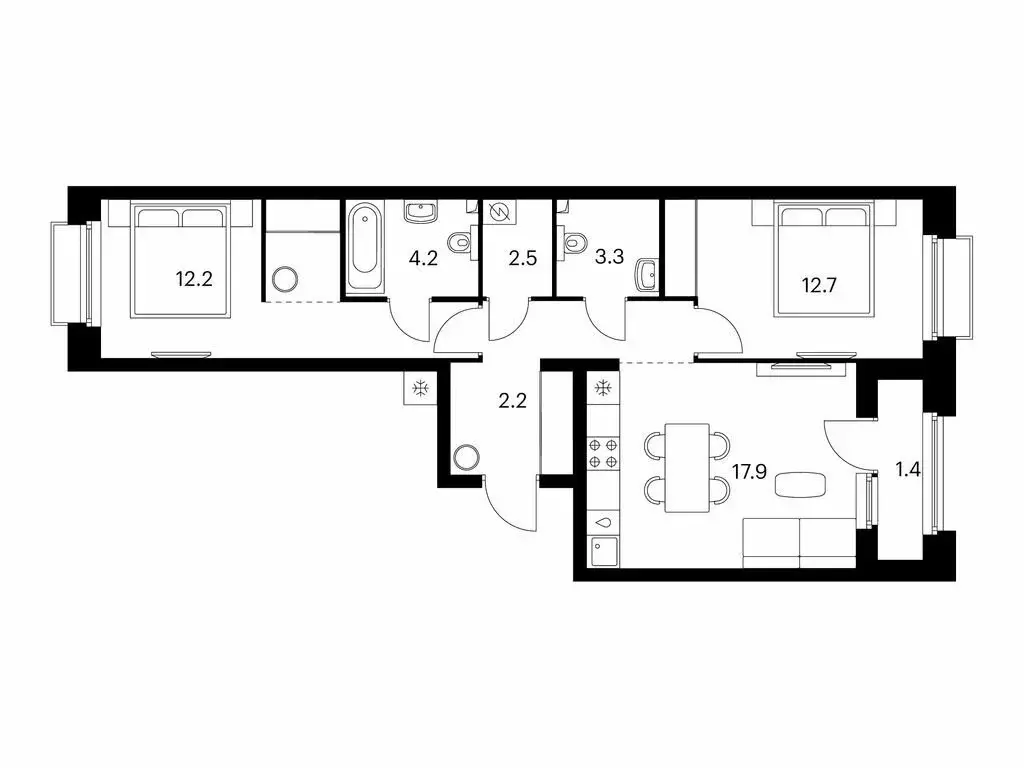 2-комнатная квартира: Казань, проезд Владимира Шнеппа (64.8 м) - Фото 0