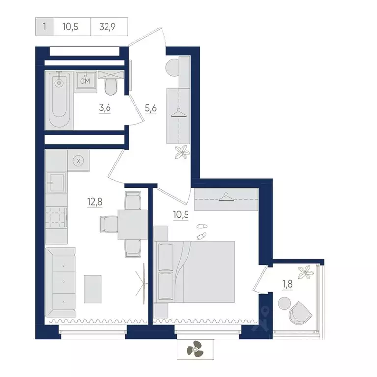 1-к кв. Башкортостан, Уфа бул. Яркий (32.9 м) - Фото 1