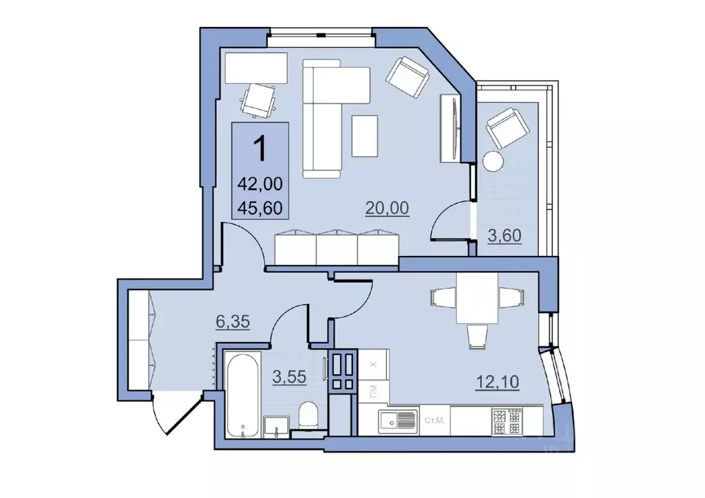 1-к кв. Саратовская область, Балаково Комсомольская ул., 65 (42.0 м) - Фото 0