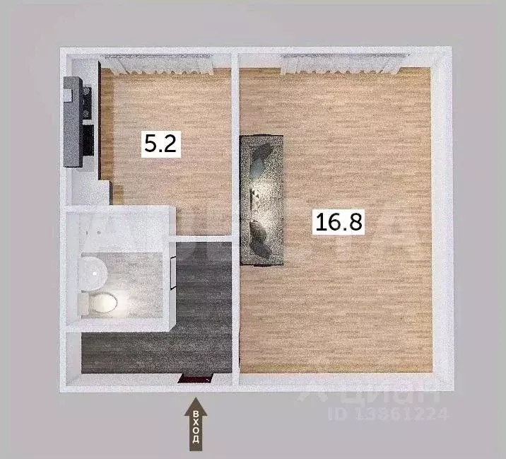1-к кв. Омская область, Омск ул. Рокоссовского, 14 (29.3 м) - Фото 2