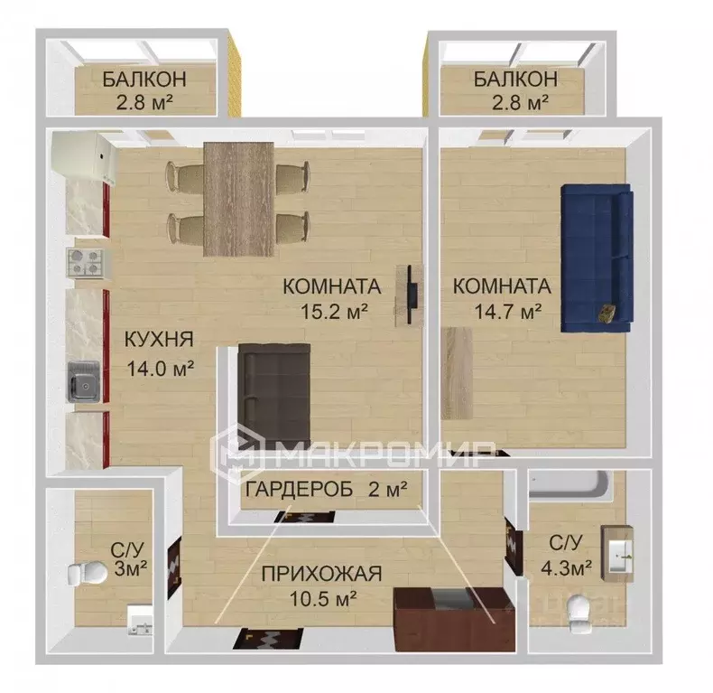 2-к кв. Санкт-Петербург ул. Репищева, 10к2 (62.4 м) - Фото 2