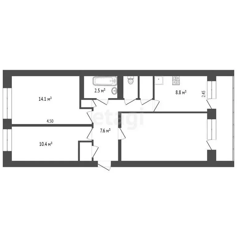 3-комнатная квартира: Яркое Поле, Спортивная улица, 17 (61.7 м) - Фото 1