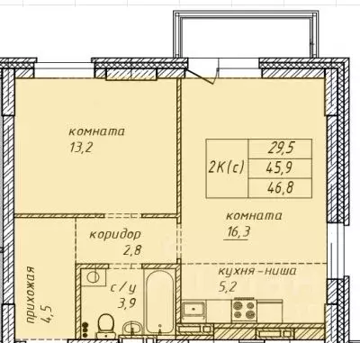 2-к кв. Алтайский край, Барнаул ул. Юрина, 118Д (46.8 м) - Фото 0