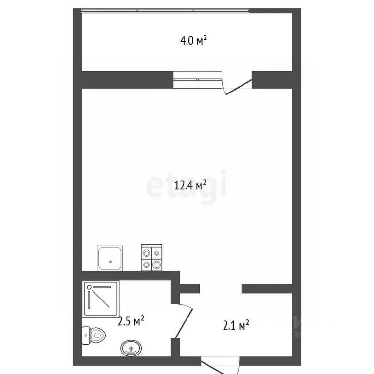 Студия Тюменская область, Тюмень ул. Седова, 66 (13.8 м) - Фото 1