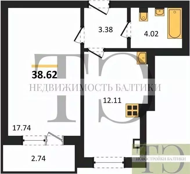 1-к кв. Калининградская область, Калининград Петровский мкр,  (38.62 ... - Фото 0
