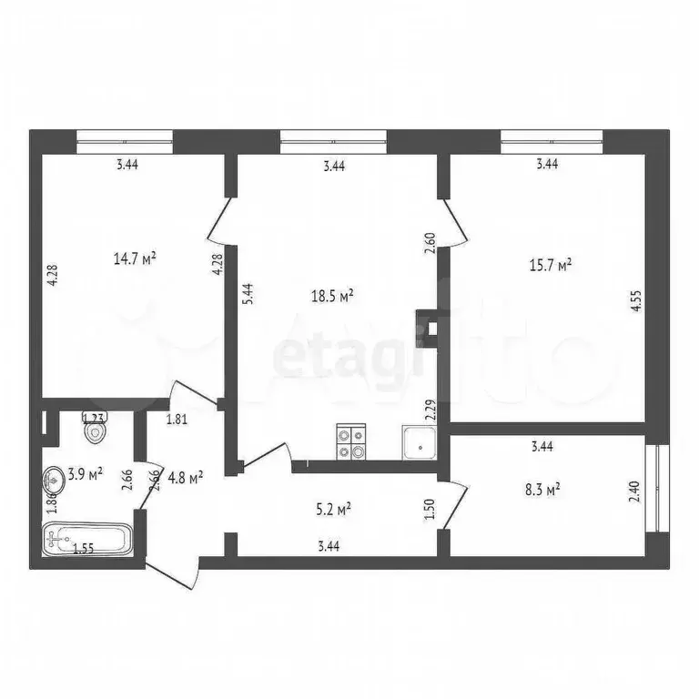 3-к. квартира, 71,1 м, 18/24 эт. - Фото 0
