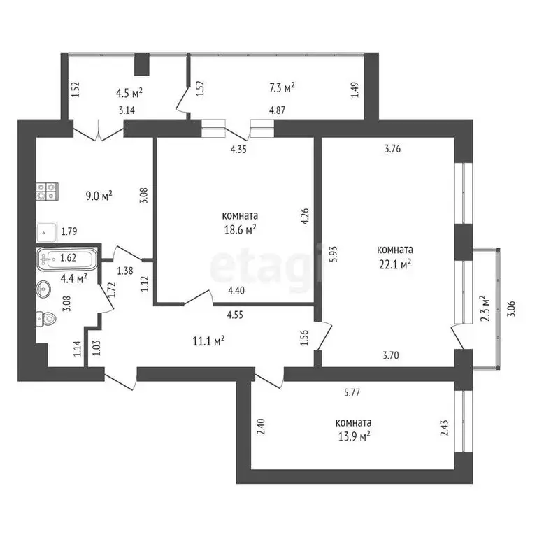 3-комнатная квартира: Анапа, Черноморская улица, 13 (79.1 м) - Фото 0