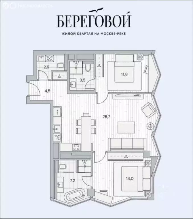 3-комнатная квартира: Москва, Береговой проезд, 2 (72.6 м) - Фото 0