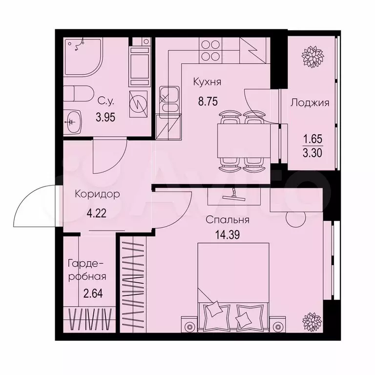 1-к. квартира, 35,6 м, 8/9 эт. - Фото 0