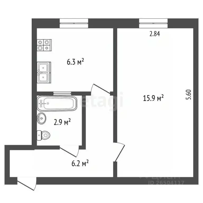 1-к кв. Севастополь ул. Гоголя, 34а (31.3 м) - Фото 1