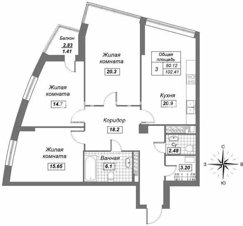 3-комнатная квартира: Казань, Танковая улица, 2 (102.6 м) - Фото 1