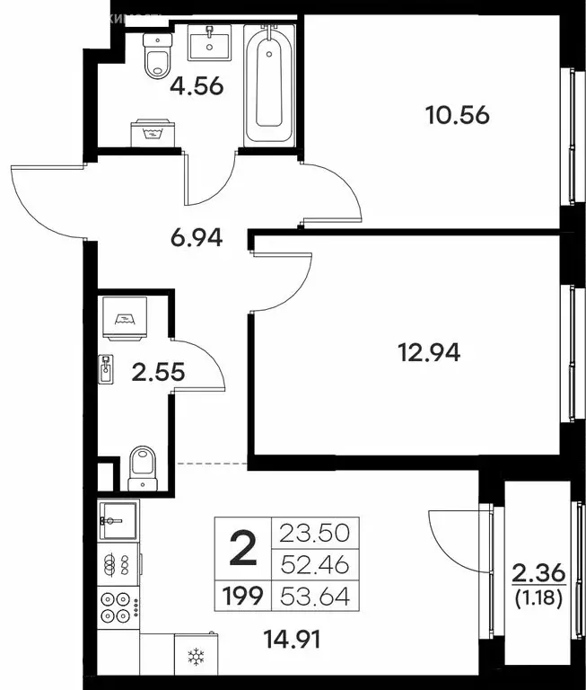 2-комнатная квартира: Владимир (53.64 м) - Фото 0