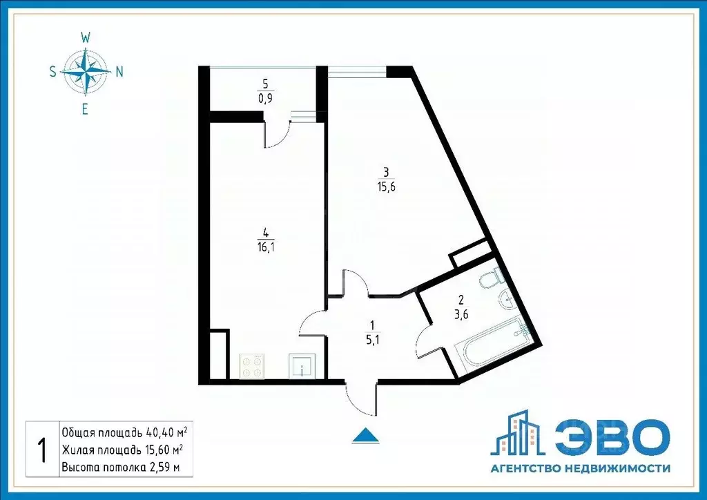 1-к кв. Ленинградская область, Кудрово г. Всеволожский район, ... - Фото 2