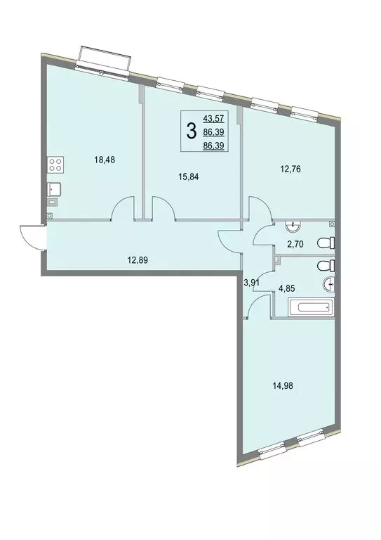 3-комнатная квартира: деревня Крюково, 6 (86.4 м) - Фото 0