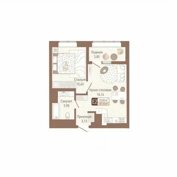 1-к кв. Тульская область, Тула Кулик жилой комплекс (35.81 м) - Фото 1