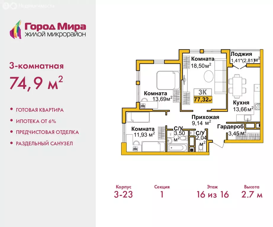 3-комнатная квартира: Симферополь, улица Батурина, 177к1 (74.9 м) - Фото 1