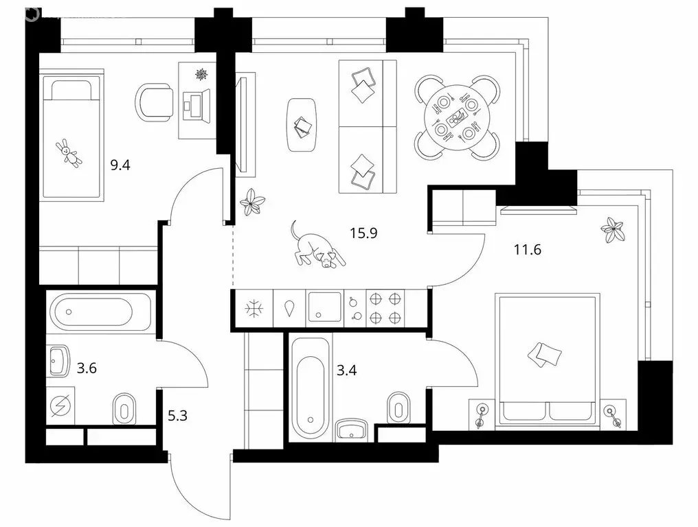 2-комнатная квартира: Москва, СЗАО, район Строгино (49.2 м) - Фото 1