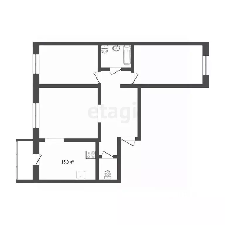 3-к кв. Тюменская область, Тюмень ул. Федюнинского, 30 (88.8 м) - Фото 2