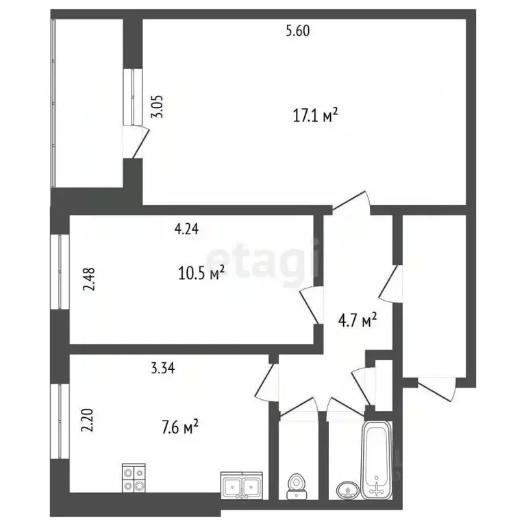 2-к кв. Пермский край, Пермь ул. Пушкина, 27 (43.5 м) - Фото 1