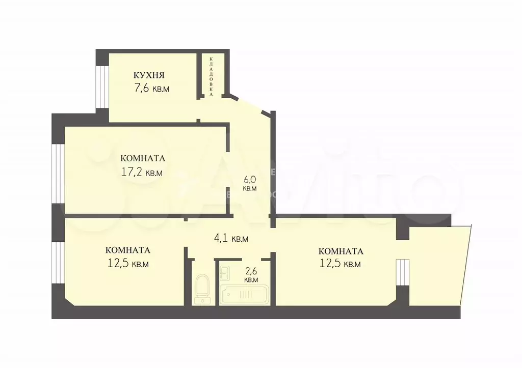 3-к. квартира, 64,8 м, 8/9 эт. - Фото 0