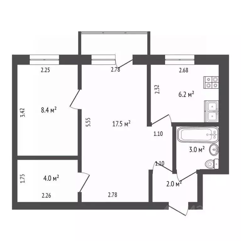 2-к кв. Башкортостан, Стерлитамак ул. Карла Маркса, 102 (42.0 м) - Фото 2