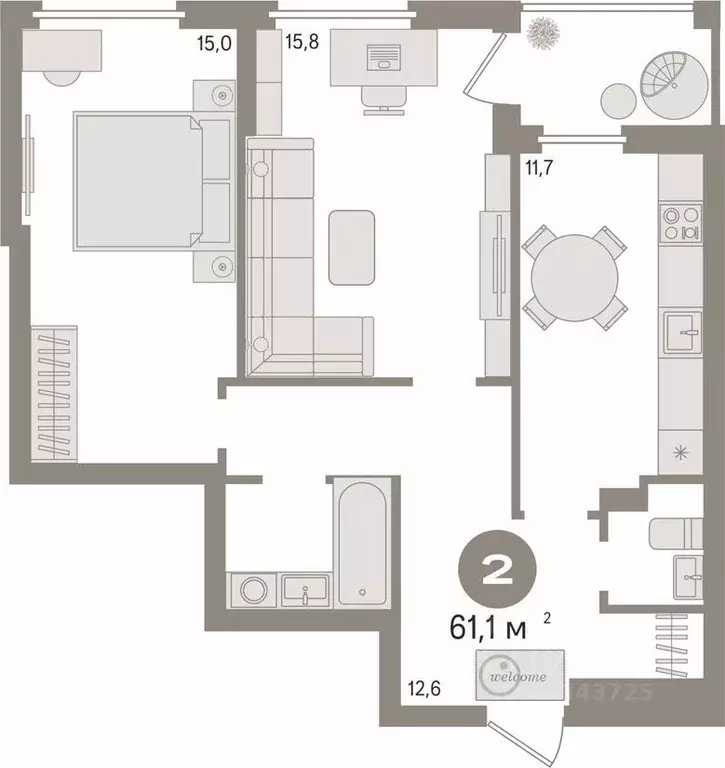 2-к кв. Свердловская область, Екатеринбург просп. Академика Сахарова, ... - Фото 2