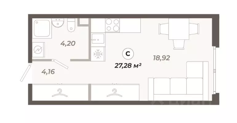 Студия Санкт-Петербург ул. Коли Томчака, 21Д (27.28 м) - Фото 0