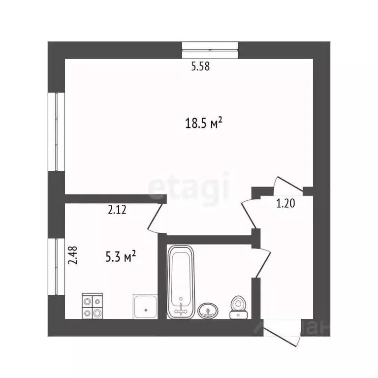 1-к кв. Тюменская область, Тюмень ул. Республики, 175 (29.8 м) - Фото 2