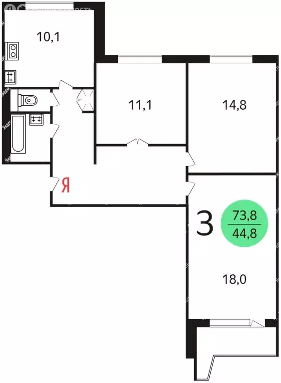 3-комнатная квартира: Зеленоград, к1539 (73 м) - Фото 1