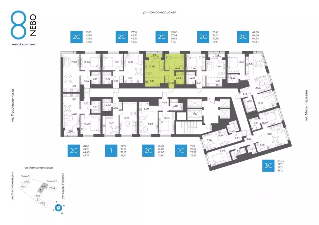 2-к кв. Башкортостан, Уфа Глумилино-1 мкр, 8-е Небо жилой комплекс ... - Фото 2