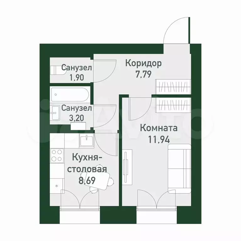 1-к. квартира, 33 м, 4/4 эт. - Фото 0